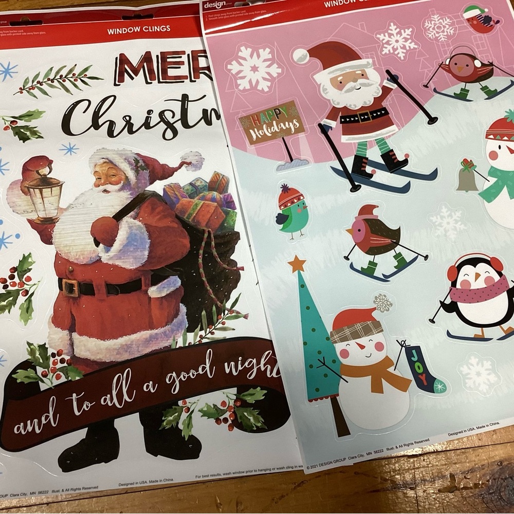 2 new Christmas sets of window clings - peel & stick to glass